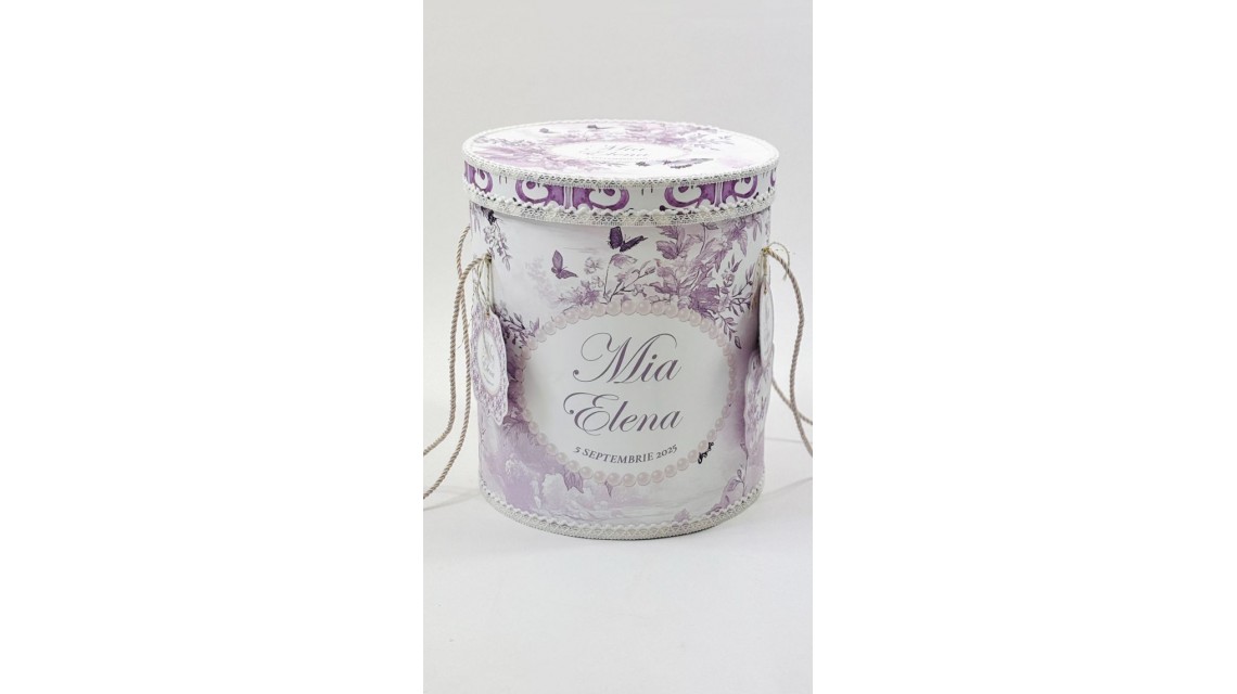Trusou botez Purple Toile cu fluturi și flori mov personalizat 5